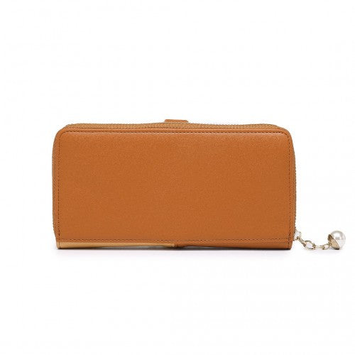 LP2409 - Miss Lulu Tri-colour V-shaped RFID Blocking PU Leather Clutch Long Purse - Brown