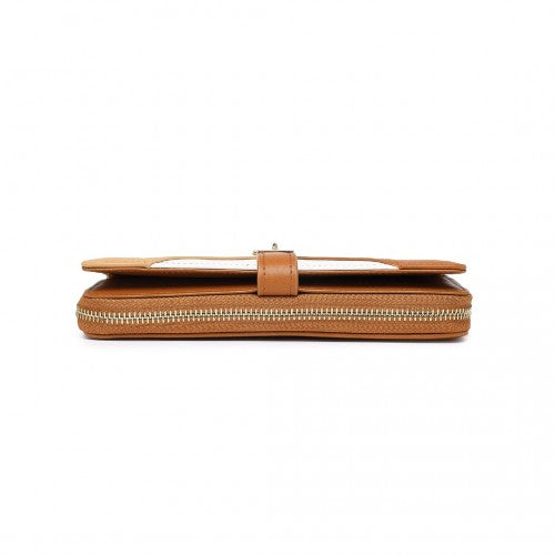 LP2409 - Miss Lulu Tri-colour V-shaped RFID Blocking PU Leather Clutch Long Purse - Brown