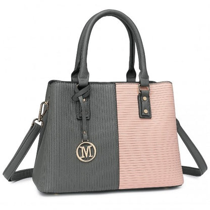 LT2352 - Miss Lulu Modern Elegance PU Leather Lady's Tote - Grey And Pink