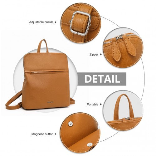 LT2354 - Miss Lulu Chic Minimalist PU Leather Backpack - Brown