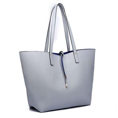 LT6628-1 - Miss Lulu Women Reversible Contrast Shopper Tote Bag - Grey