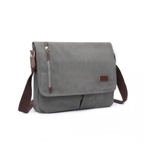 MSK2421 - Kono Durable Canvas Crossbody Bag with Velcro Flap Closure For Everyday Use - Grey