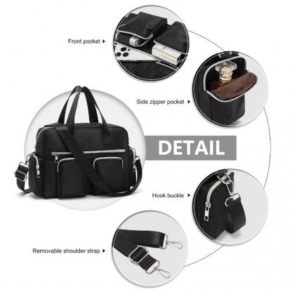 MSK2434 - Kono Versatile Multi-Pocket Travel Bag with Adjustable Detachable Strap - Black