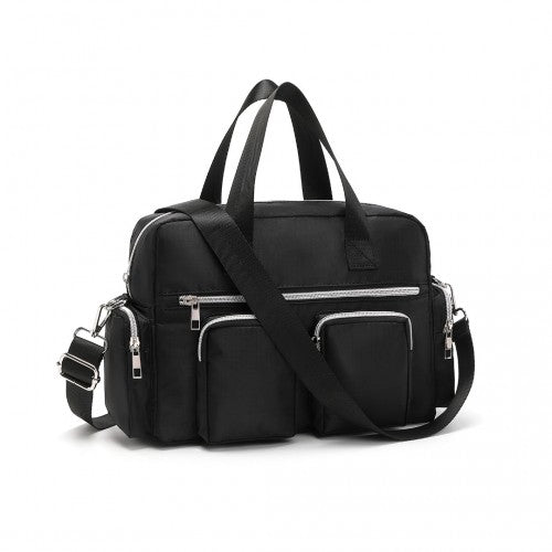 MSK2434 - Kono Versatile Multi-Pocket Travel Bag with Adjustable Detachable Strap - Black