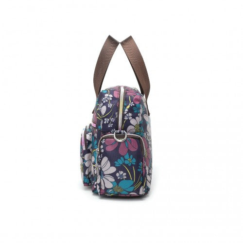 MSK2434F - Kono Versatile Multi-Pocket Travel Bag With Adjustable Detachable Strap And Flower Print - Navy