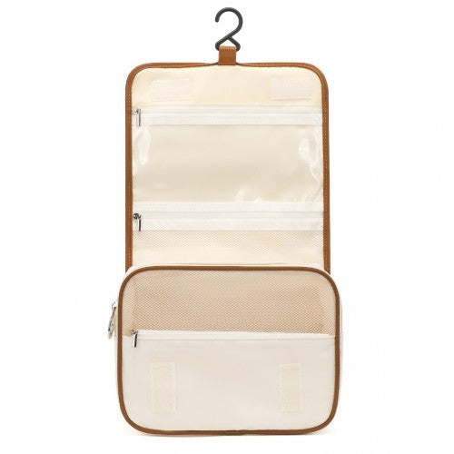 Easy Luggage S2342 - Classic Hanging Multi-Pocket Waterproof Travel Makeup Bag - Beige And Brown