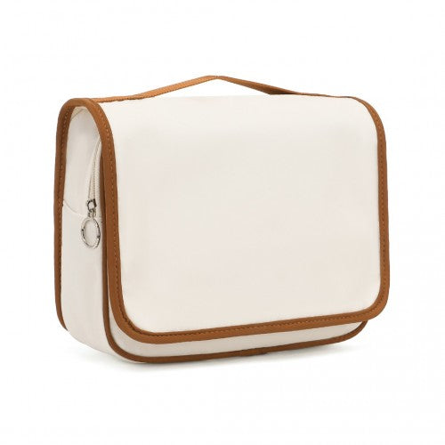 Easy Luggage S2342 - Classic Hanging Multi-Pocket Waterproof Travel Makeup Bag - Beige And Brown