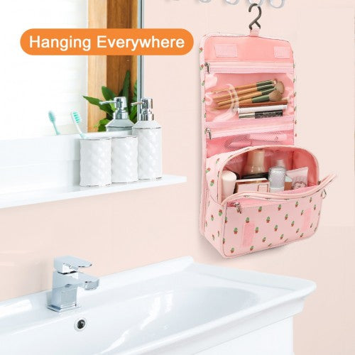 Easy Luggage S2342C - Classic Hanging Multi-Pocket Waterproof Travel Makeup Bag With Cactus Pattern - Pink