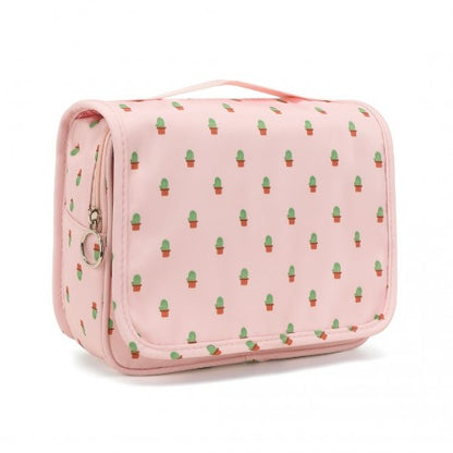 Easy Luggage S2342C - Classic Hanging Multi-Pocket Waterproof Travel Makeup Bag With Cactus Pattern - Pink