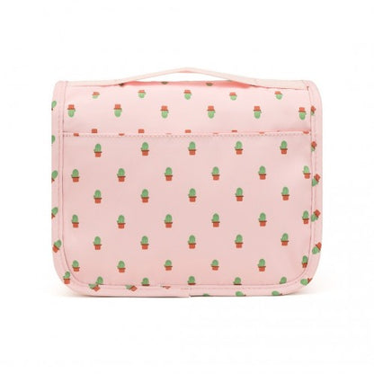 Easy Luggage S2342C - Classic Hanging Multi-Pocket Waterproof Travel Makeup Bag With Cactus Pattern - Pink