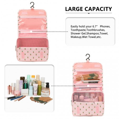 Easy Luggage S2342C - Classic Hanging Multi-Pocket Waterproof Travel Makeup Bag With Cactus Pattern - Pink