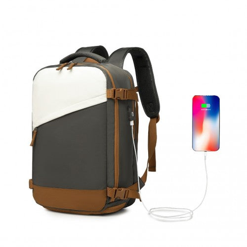 S2362 - Water-Resistant Functional Backpack With Shoe Compartment And USB Charging Port - Grey