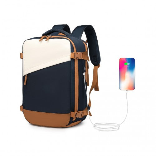 S2362 - Water-Resistant Functional Backpack With Shoe Compartment And USB Charging Port - Navy