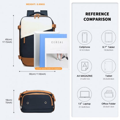 S2362 - Water-Resistant Functional Backpack With Shoe Compartment And USB Charging Port - Navy