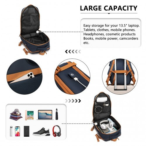 S2362 - Water-Resistant Functional Backpack With Shoe Compartment And USB Charging Port - Navy