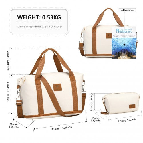 S2366 - 36L Expandable Water-Resistant Travel Tote Set with Cosmetic Pouch Versatile Carry-On Duffel Bag - Beige And Brown