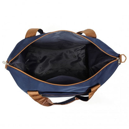 TVK2420 - Kono Lightweight Waterproof Weekender Tote Bag Foldable Cabin Flight Duffel Ideal for Underseat Carry-On Travel - Navy and Brown