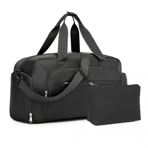 TVK2429 - Kono Versatile Multi-Compartment Travel Weekend Bag Two-Piece Set with Shoe Compartment and Cosmetic Pouch - Black