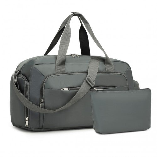 TVK2429 - Kono Versatile Multi-Compartment Travel Weekend Bag Two-Piece Set with Shoe Compartment and Cosmetic Pouch - Grey