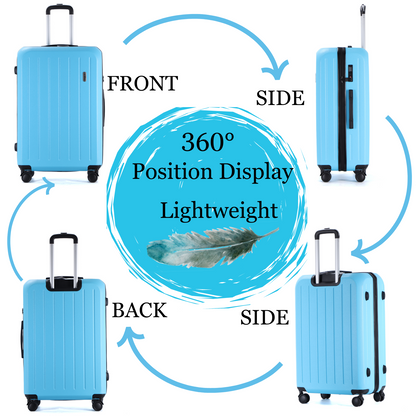 Easy Luggage Tabby Deluxe: ABS Suitcase with 4 Wheels, TSA Lock, Aluminum Frame - 20", 24", 28" Sizes - Sky Blue