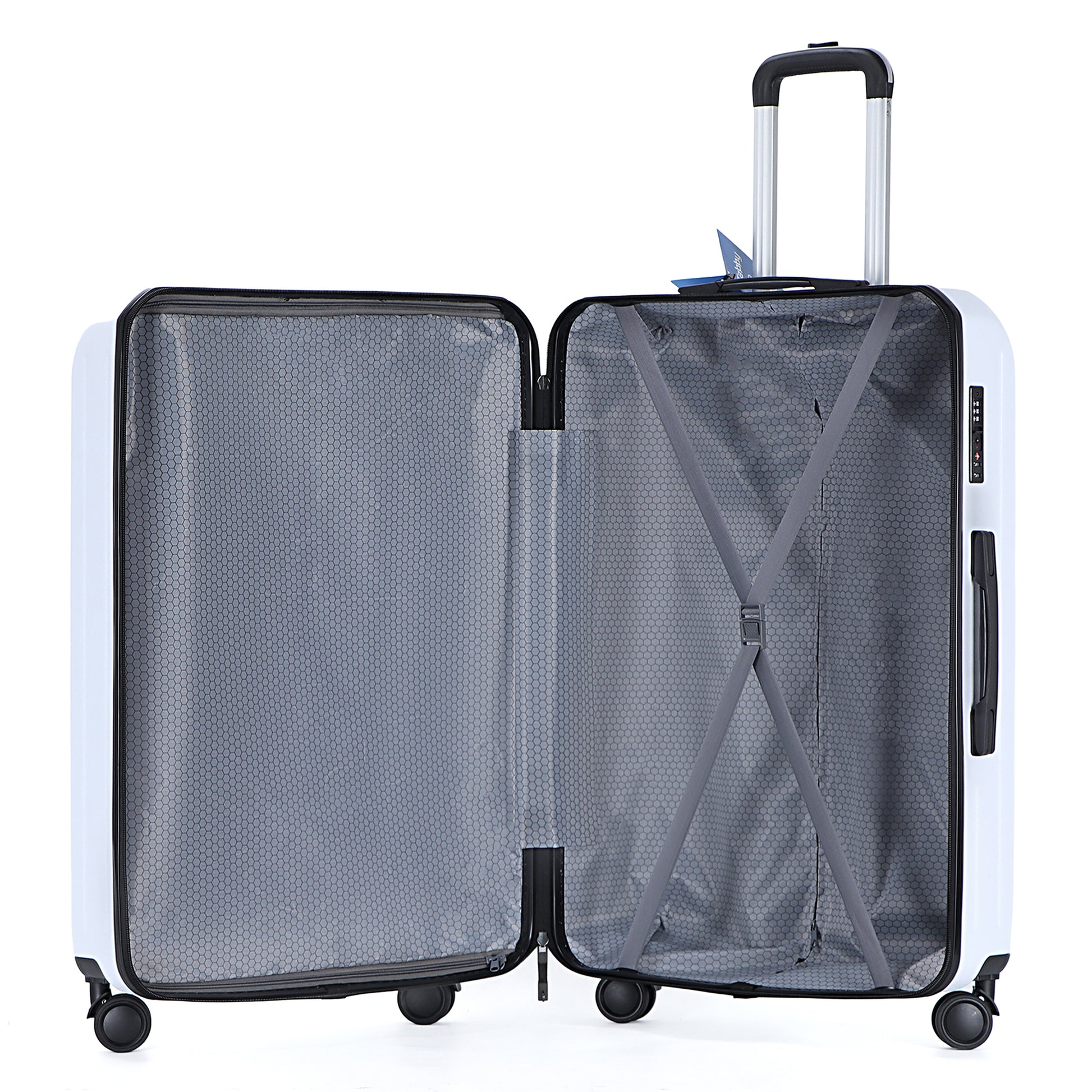 Easy Luggage Tabby Deluxe: ABS Suitcase with 4 Wheels, TSA Lock, Aluminum Frame - 20", 24", 28" Sizes - White