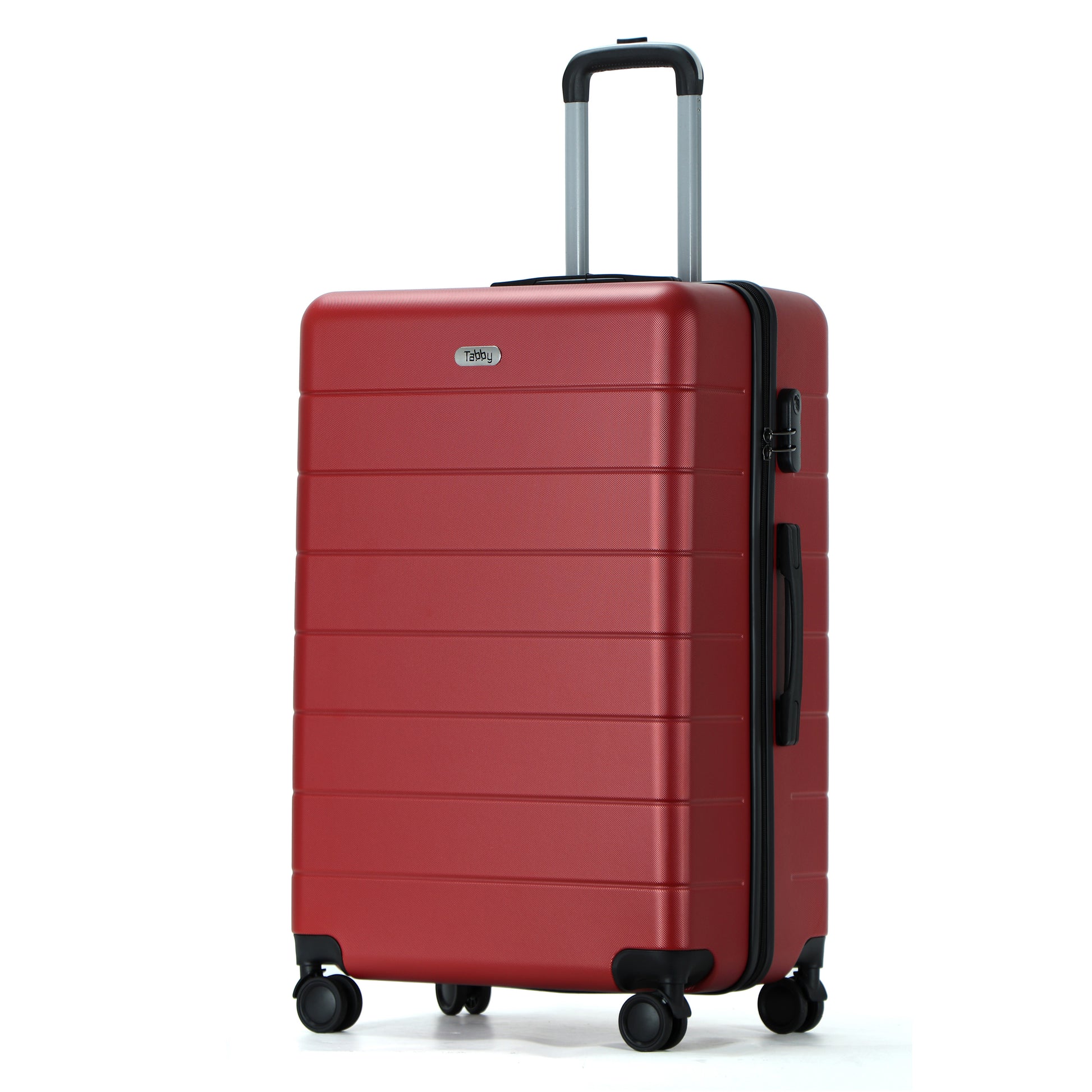 Easy Luggage Tabby Grooved 3 Piece Hard Shell Suitcase 360° Spinner Wheels Red Wine