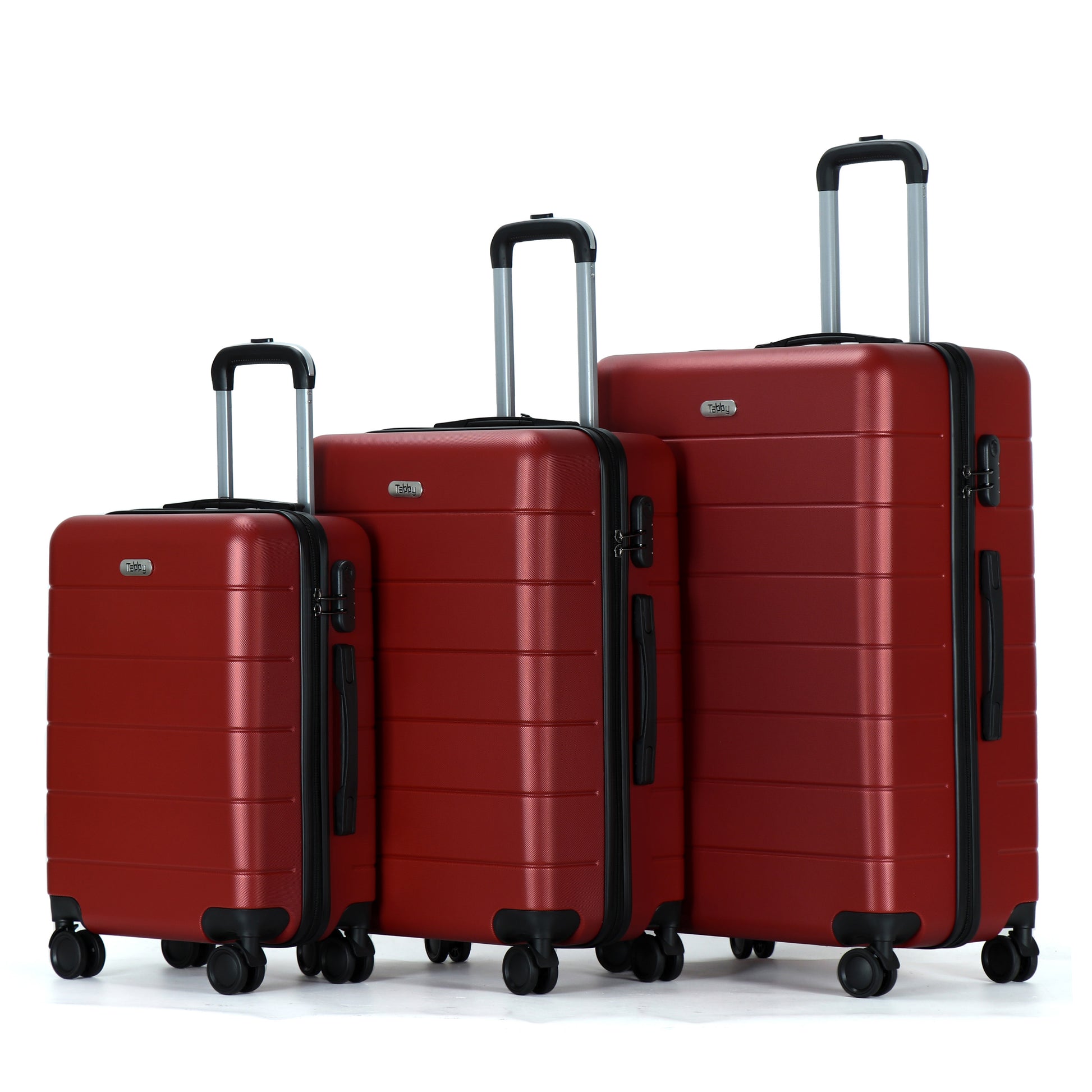 Easy Luggage Tabby Grooved 3 Piece Hard Shell Suitcase 360° Spinner Wheels Red Wine