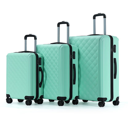 Easy Luggage Tabby Quilted 3 Piece Hard Shell Suitcases 360° Wheels Light Green