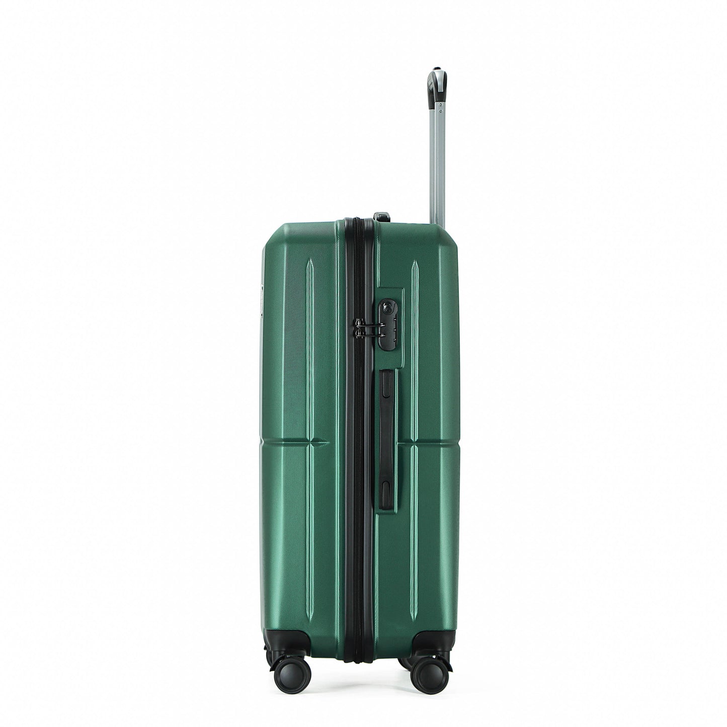 Easy Luggage Tabby Ribbed 3 Piece Hard Shell Suitcase 360° Spinner Wheels Dark Green