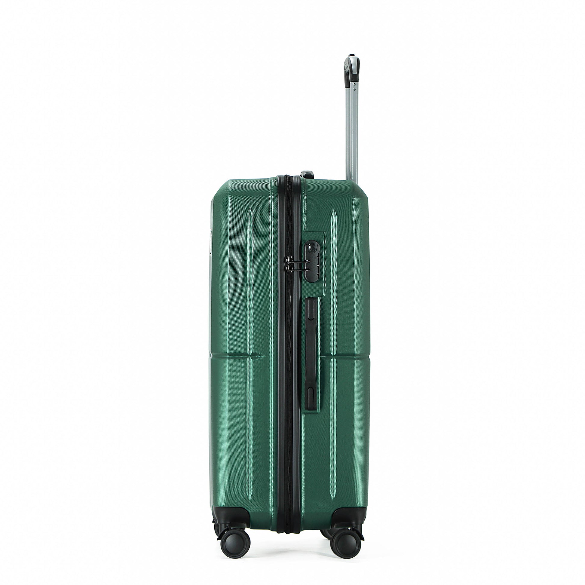 Easy Luggage Tabby Ribbed 3 Piece Hard Shell Suitcase 360° Spinner Wheels Dark Green