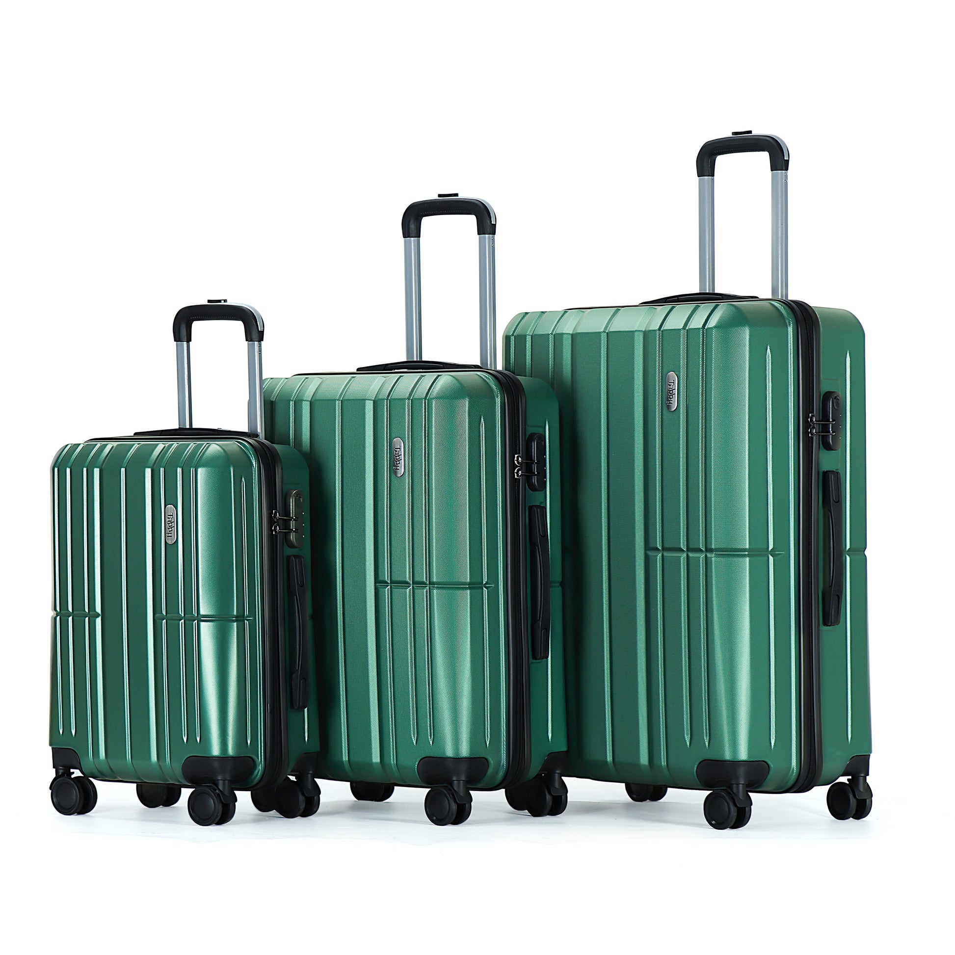 Easy Luggage Tabby Ribbed 3 Piece Hard Shell Suitcase 360° Spinner Wheels Dark Green