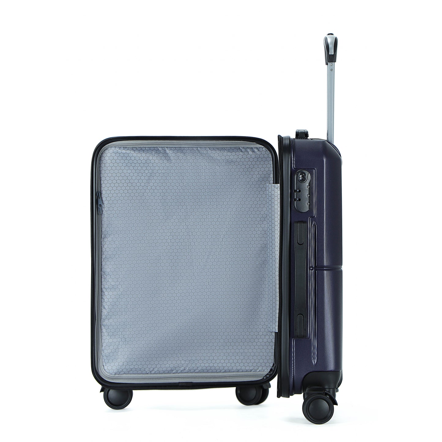 Easy Luggage Tabby Ribbed 3 Piece Hard Shell Suitcase 360° Spinner Wheels Navy Blue