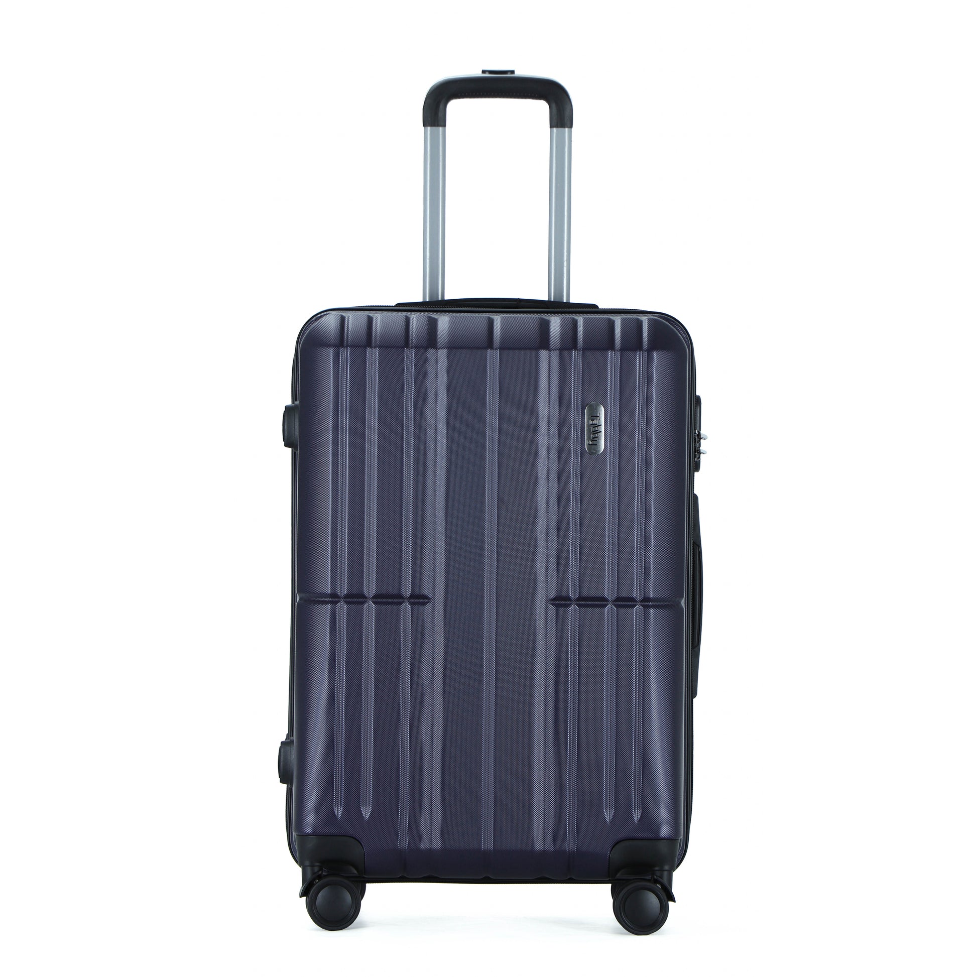 Easy Luggage Tabby Ribbed 3 Piece Hard Shell Suitcase 360° Spinner Wheels Navy Blue