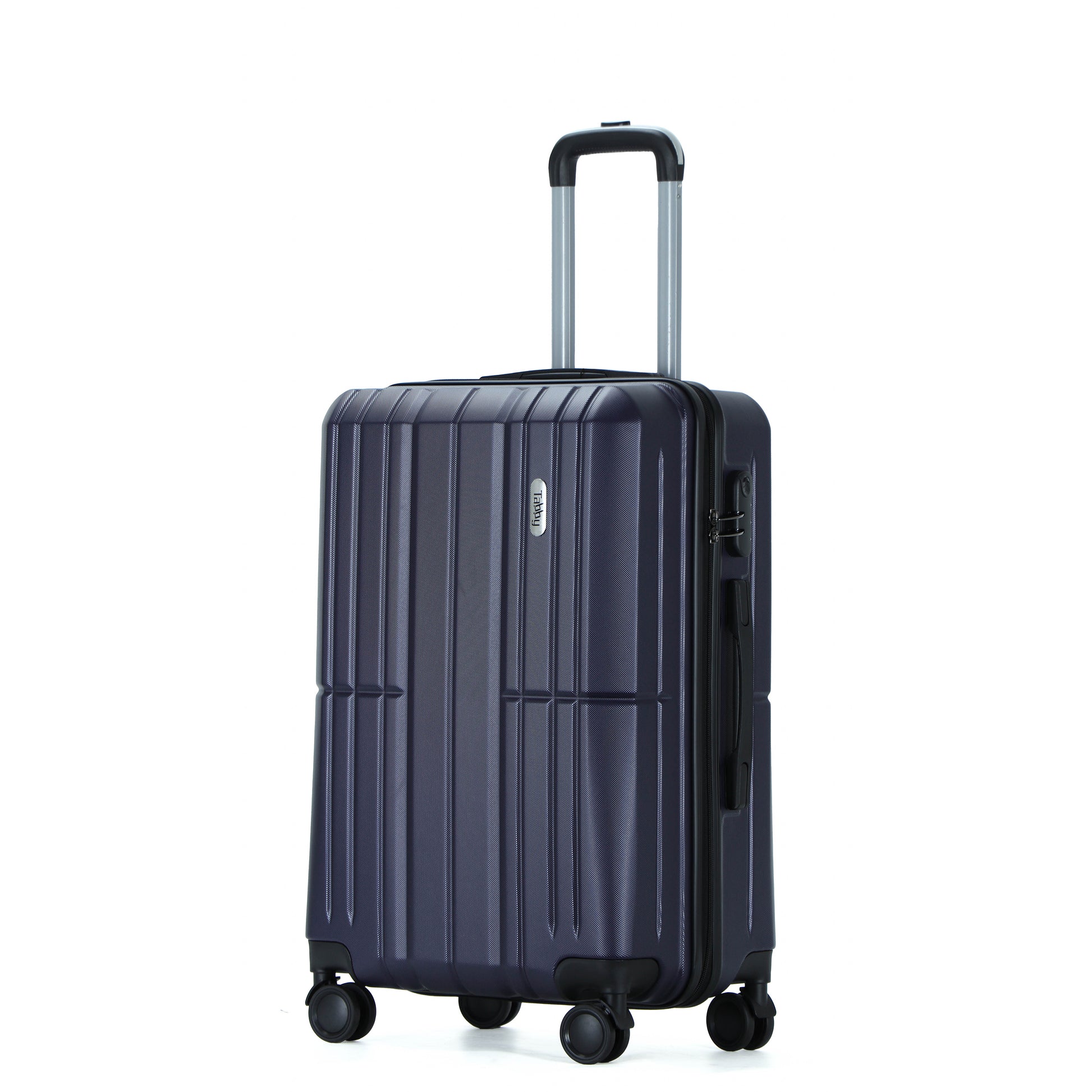 Easy Luggage Tabby Ribbed 3 Piece Hard Shell Suitcase 360° Spinner Wheels Navy Blue