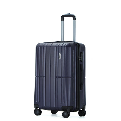 Easy Luggage Tabby Ribbed 3 Piece Hard Shell Suitcase 360° Spinner Wheels Navy Blue