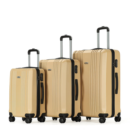 Easy Luggage Tabby Voyager 3 Piece Hard Shell Suitcase 360° Spinner Wheels Champagne Gold