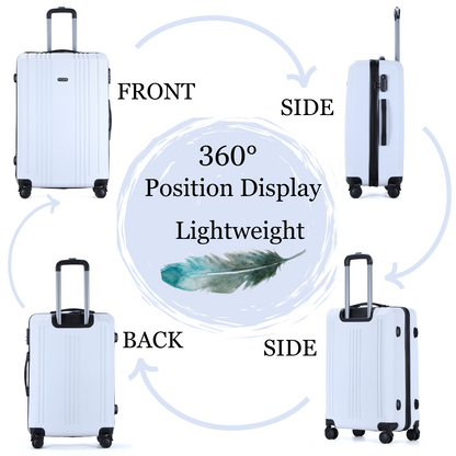 Easy Luggage Tabby Voyager 3 Piece Hard Shell Suitcase 360° Spinner Wheels White