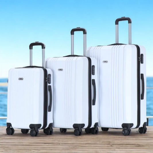 Tabby Voyager 3 Piece Hard Shell Suitcase 360° Spinner Wheels White