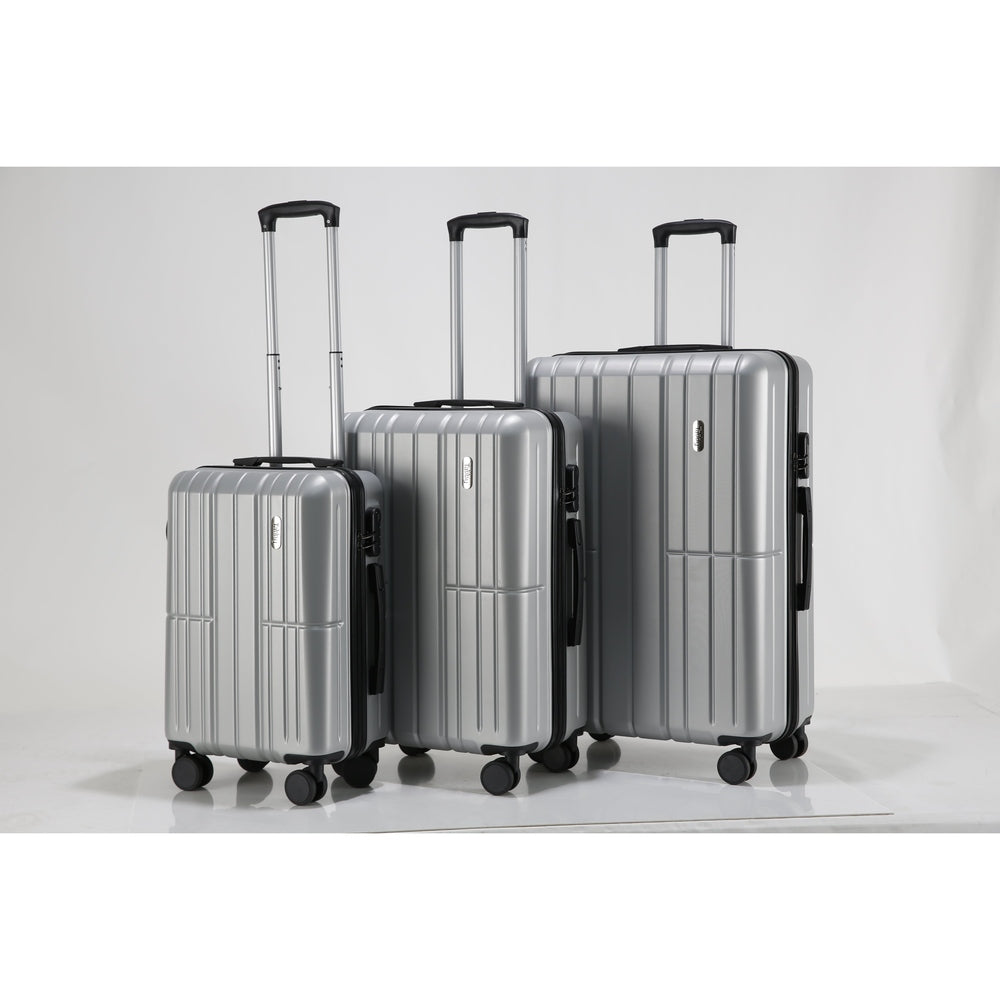 Tabby Travel Suitcase Set: Premium 3-Piece Hard Shell Luggage - Silver