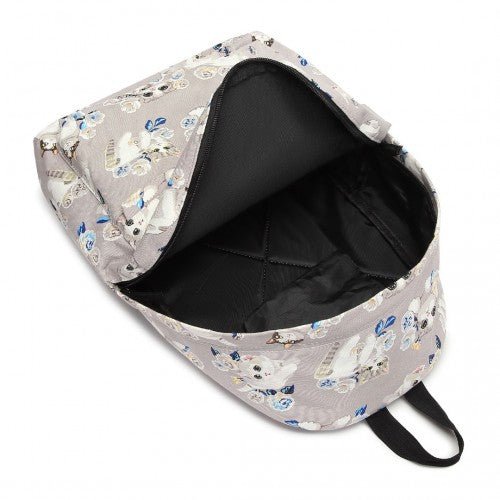 E1401 - 17CT - Miss Lulu Large Backpack Cat Polka Dot - Grey - Easy Luggage