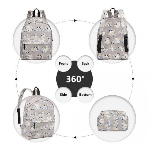 E1401 - 17CT - Miss Lulu Large Backpack Cat Polka Dot - Grey - Easy Luggage