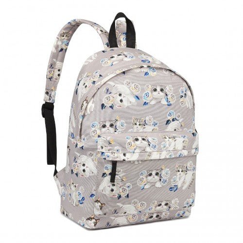 E1401 - 17CT - Miss Lulu Large Backpack Cat Polka Dot - Grey - Easy Luggage