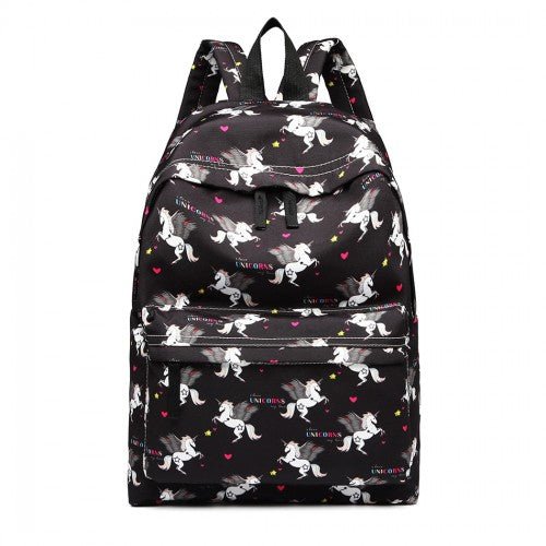 E1401 UN - Miss Lulu Large Backpack Unicorn Print - Black - Easy Luggage