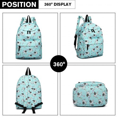 E1401 UN - Miss Lulu Large Backpack Unicorn Print - Blue - Easy Luggage