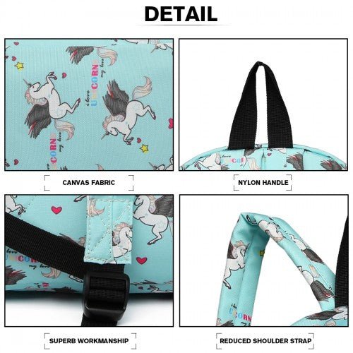 E1401 UN - Miss Lulu Large Backpack Unicorn Print - Blue - Easy Luggage