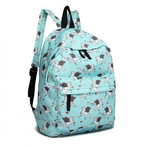 E1401 UN - Miss Lulu Large Backpack Unicorn Print - Blue - Easy Luggage