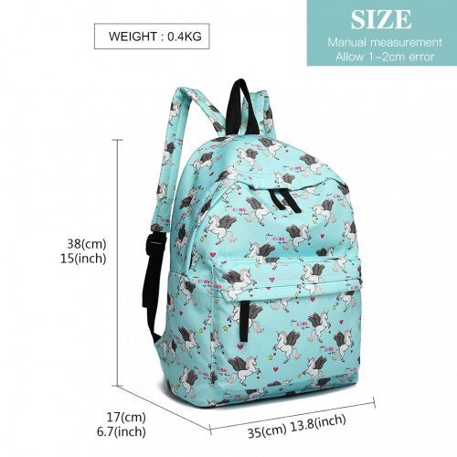 E1401 UN - Miss Lulu Large Backpack Unicorn Print - Blue - Easy Luggage