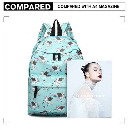 E1401 UN - Miss Lulu Large Backpack Unicorn Print - Blue - Easy Luggage