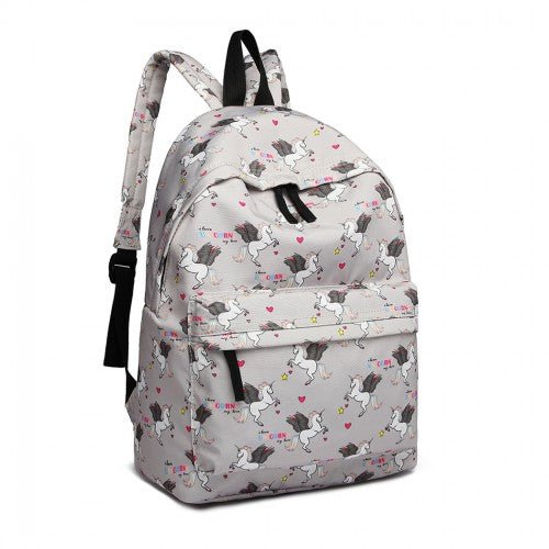 E1401 UN - Miss Lulu Large Backpack Unicorn Print - Grey - Easy Luggage