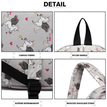 E1401 UN - Miss Lulu Large Backpack Unicorn Print - Grey - Easy Luggage